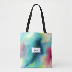 Bolsa Tote Aguarela verde & vermelha moderna da nebulosa do
