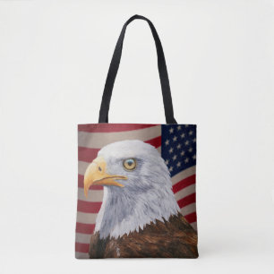 Bolsa Tote Águia Bald Americana e Bandeira