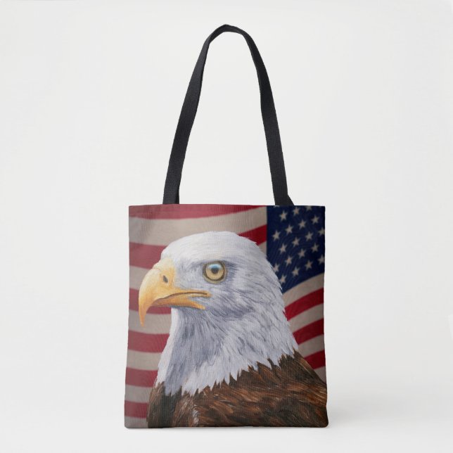 Bolsa Tote Águia Bald Americana e Bandeira (Frente)