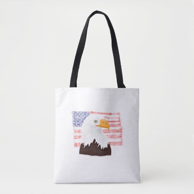 Bolsa Tote Águia Balda Americana e Bandeira - branco transpar (Frente)
