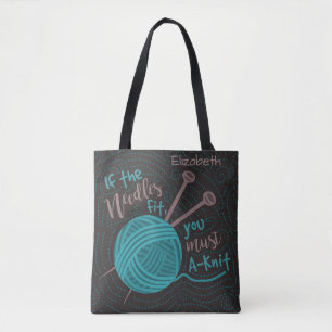 Bolsa Tote Agulhas Engraçadas de tricô  Adicionar Nome de K