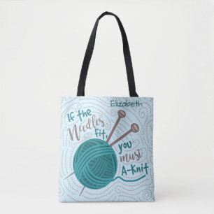 Bolsa Tote Agulhas engraçadas de tricô Yarn  Adicionar Nome