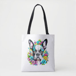 Bolsa Tote Ai Boston Terrier cercado por flores