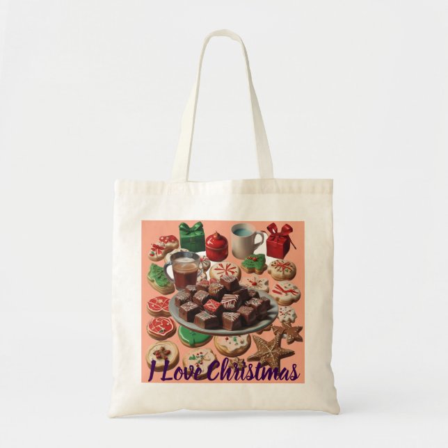 Bolsa Tote AI I Ama Cookies de Natal, Fudge, Presentes Saco (Frente)