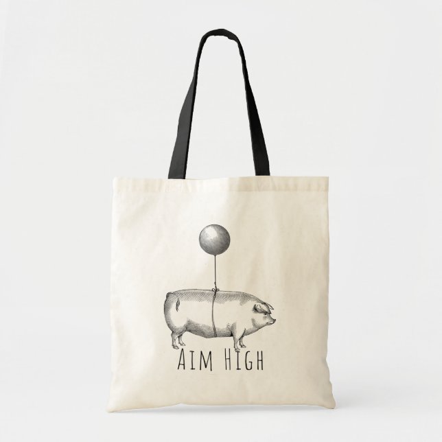 Bolsa Tote Aim High Cute Pig and Balloon Inspirational (Frente)