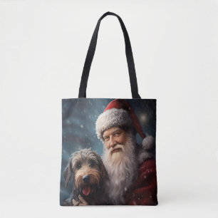 Bolsa Tote Airedale com Papai Noel Natal Festivo