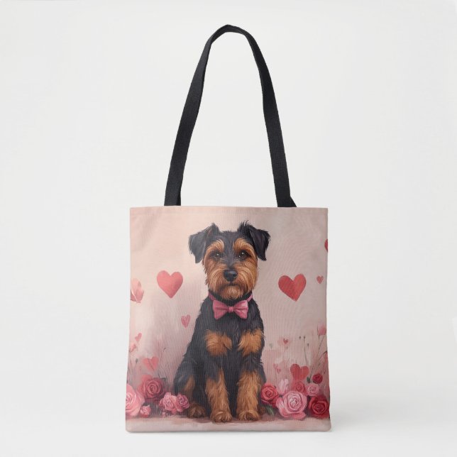 Bolsa Tote Airedale com Rosas - Dia dos Namorados (Frente)