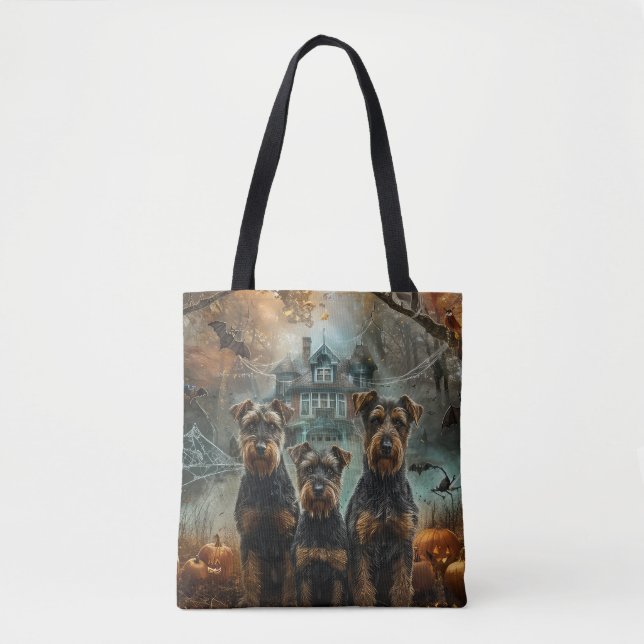 Bolsa Tote Airedale Halloween Night Doggy Delight (Frente)