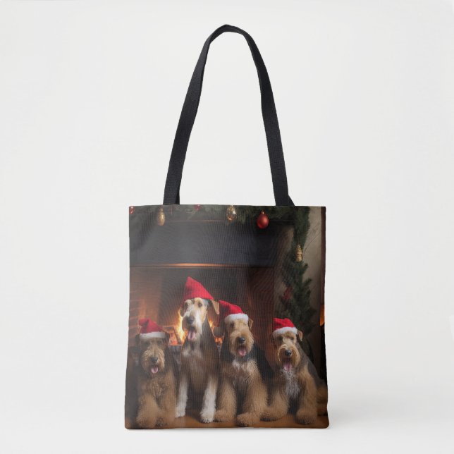 Bolsa Tote Airedale pelo Natal da Lareira (Frente)