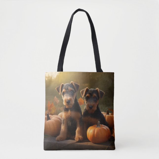 Bolsa Tote Airedale Puppy Autumn Delight Pumpkin (Frente)