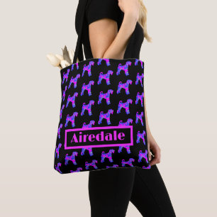 Bolsa Tote Airedale Terrier Cachorro Cor-de-rosa azul Silhuet
