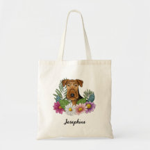 Airedale Terrier Com Flores Coloridas E Nome