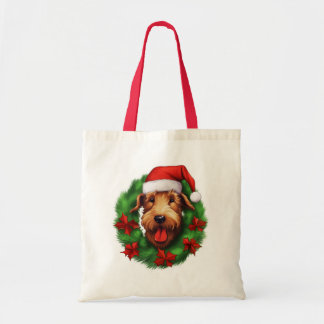 Bolsa Tote Airedale Terrier, Wreath de Natal