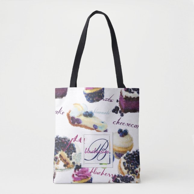 Bolsa Tote Airelas com Aquarelas e Monograma de Doces (Frente)