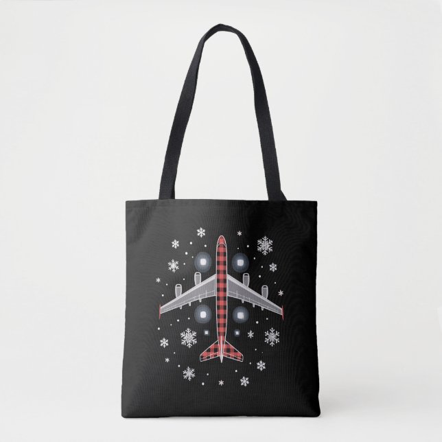 Bolsa Tote Airplane Plaid Christmas Pilot (Frente)