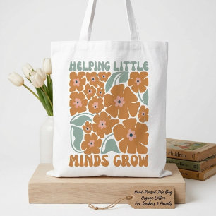 Bolsa Tote Ajudando Pequenas Mentes a Crescer Floral Retro