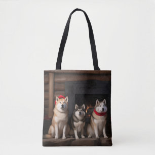 Bolsa Tote Akita ao lado da Lareira Natal