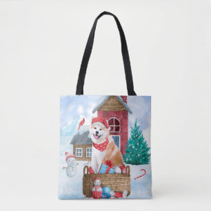 Bolsa Tote Akita Dog Na Casa De Cachorro De Neve