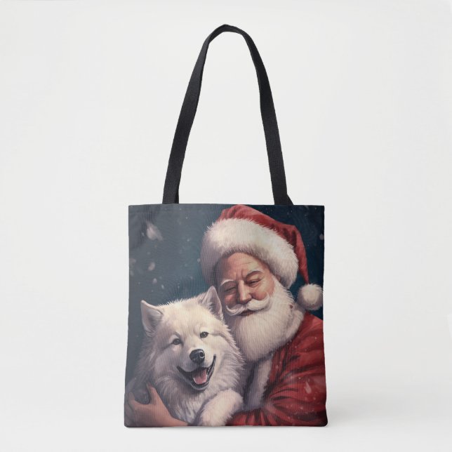 Bolsa Tote Akita no Natal Festivo do Papai Noel (Frente)