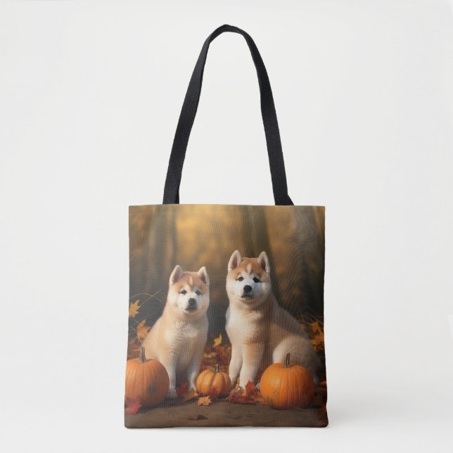 Bolsa Tote Akita Puppy Autumn Delight Pumpkin (Frente)