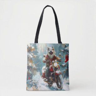 Bolsa Tote Alaskan Malamute Dog Dirigindo Motocicleta Natal
