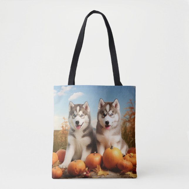Bolsa Tote Alaskan Malamute Puppy Autumn Delight Pumpkin (Frente)
