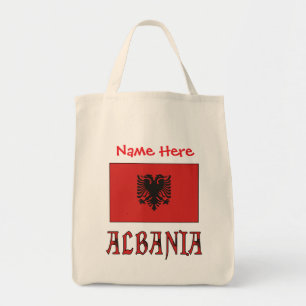Bolsa Tote Albânia Bandeira Albanesa Vermelha Personalizada 