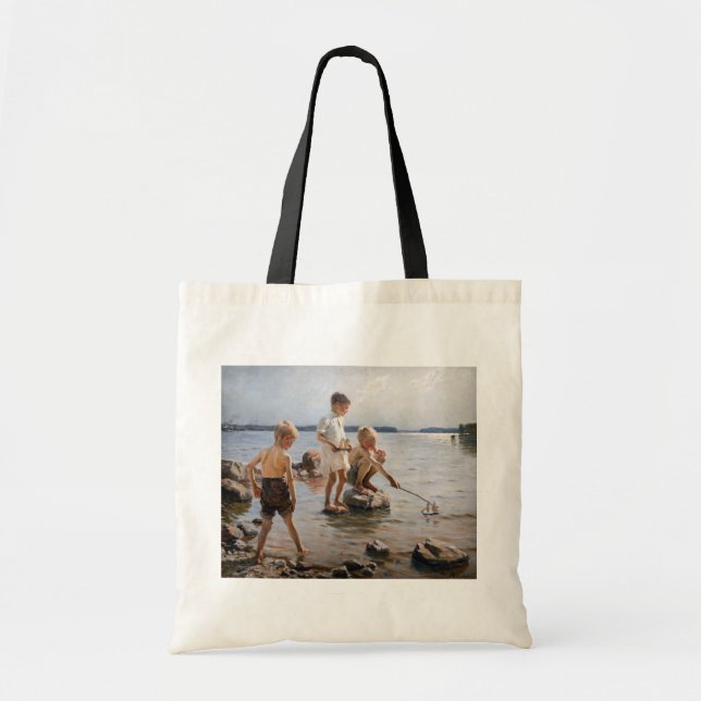 Bolsa Tote Albert Edelsense - Meninos tocando na praia (Frente)