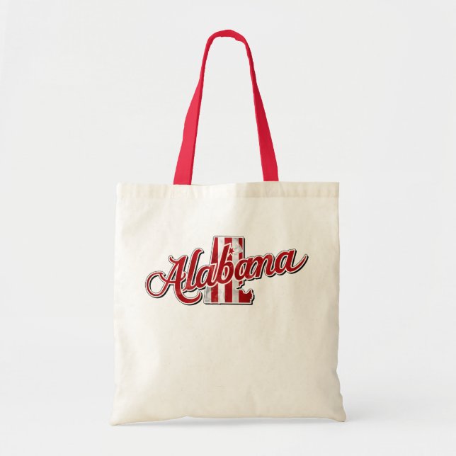 Bolsa Tote Alça vermelha do Contorno do Estado do Alabama (Frente)