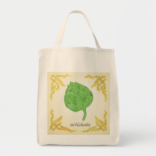 Bolsa Tote alcachofra com design clássico de folhas (Frente)