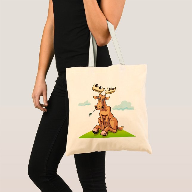 Bolsa Tote Alce de desenho animado comendo grama (Criador carregado)
