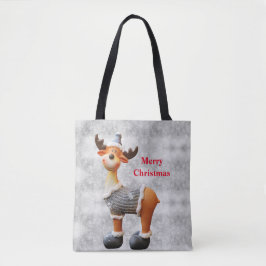 Bolsa Tote Alce de Natal alegre usando um chapéu         