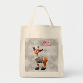 Bolsa Tote Alce feliz Natal usando um chapéu     