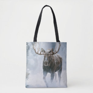 Bolsa Tote Alce Macho Caminhando pela Neve Boreal
