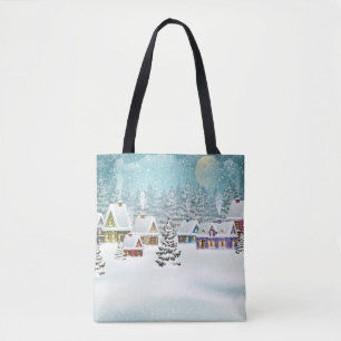 Bolsa Tote Aldeia de inverno: cena de neve