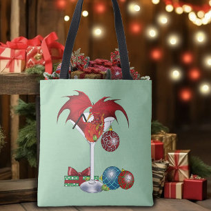 Bolsa Tote Alegria de Férias de Natal Coquetel Dragão Vermelh