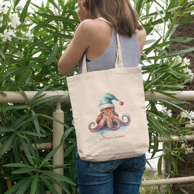 Bolsa Tote Alegria de Natal de Octopus, personalizada (Criador carregado)