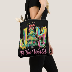Bolsa Tote Alegria Para O Mundo Árvore De Natal Neon Pincelad