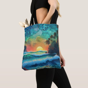 Bolsa Tote Além da paisagem marinha Blues