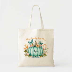 Bolsa Tote Alerta de Alergia Abóbora Azul Flores Menina Borbo