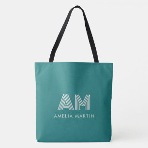 Bolsa Tote Alexandrita Moderno Verde Geométrico Monograma Can