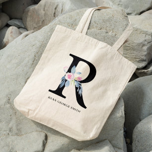 BOLSA TOTE ALFABETES BLUES AZUIS NOMEADOS ALFABETES FLORAIS S