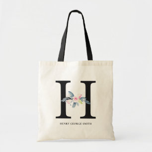 BOLSA TOTE ALFABETES BLUES BLUES BLUES FLORAL NOME LETRA H