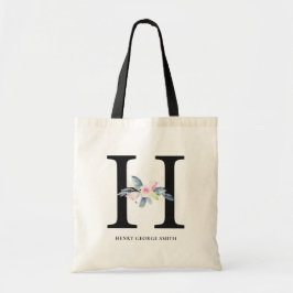 BOLSA TOTE ALFABETES FLORAIS AZUIS SUAVES, LETRA H