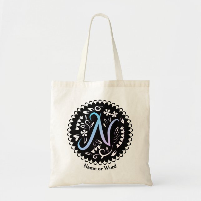 Bolsa Tote Alfabeto N Monograma Manuscrito (Frente)