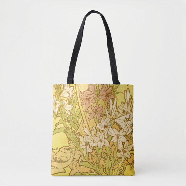 Bolsa Tote Alfonse Mucha Art Nouveau Lily Flores (Frente)