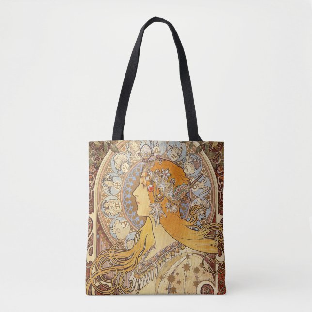 Bolsa Tote Alfonse Mucha Zodiac Art Nouveau Mulher (Frente)