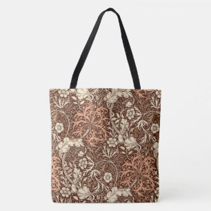Bolsa Tote Alga de Nouveau da arte floral, Brown e bege