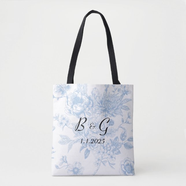 Bolsa Tote Algo Azul Antes de Eu Fazer Toile Floral Azul (Frente)