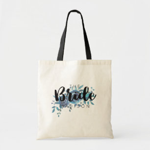 Bolsa Tote Algo Azul, Rosa de Aquarela Noiva